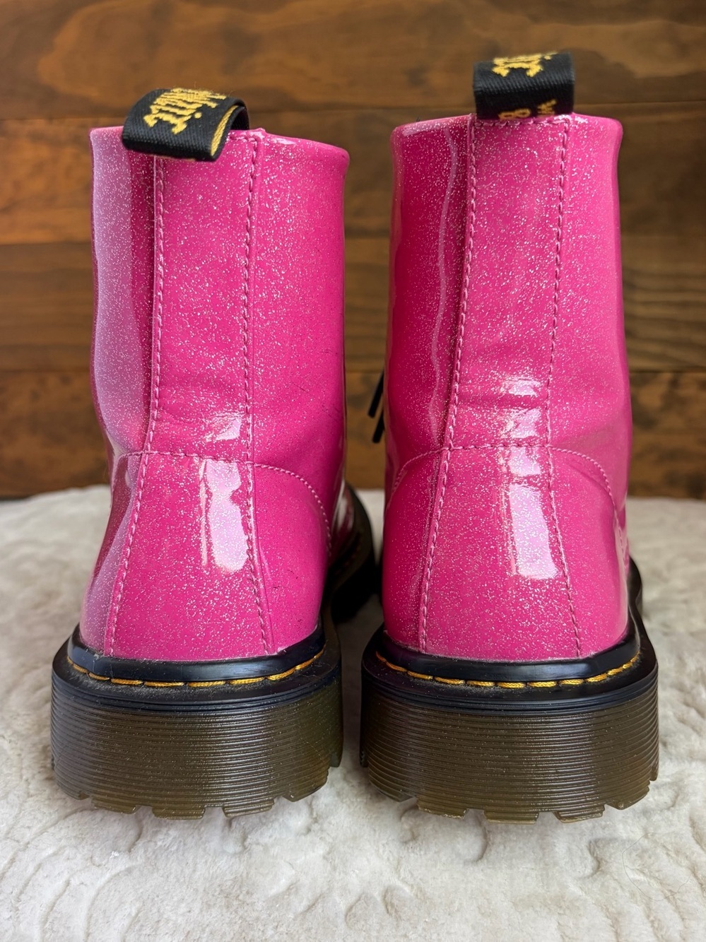 Dr Martens Luana Pink Glitter Patent Leather Combat Boots Women Sz 7 Rare Y2K - Picture 9 of 15